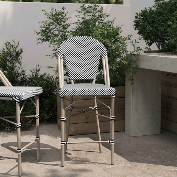 Flash Furniture Marseille Stackable IndoorOutdoor French Bistro 26 Counter Height Stool, BlackWht and Lght Bamboo SDA-AD642107-CS-BLKWH-LTNAT-GG - main